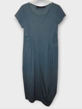 Porto Asymmetrical Short Sleeve Midi Dress Size 1 Small Dark Blue